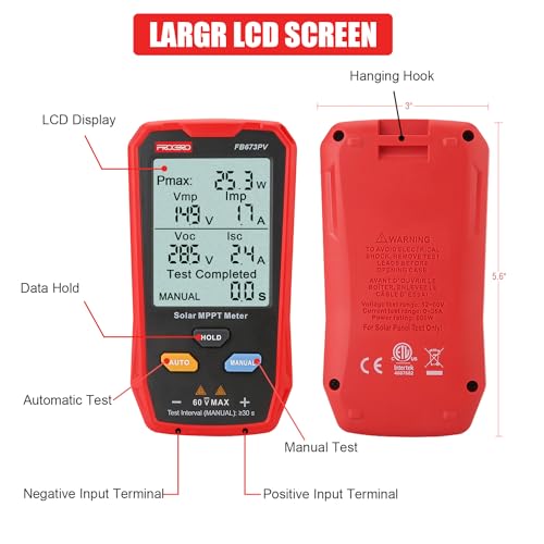 Image of 800W MPPT Solar Panel Tester Large LCD Photovoltaic Multimeter | Upgraded 800W solar tester with large ultra-clear LCD, smart MPPT function to precisely measure PV open circuit voltage.