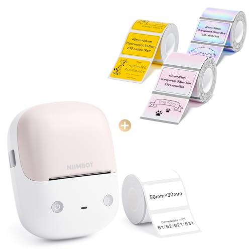 Image of NIIMBOT B2 Label Maker(Pink) Machine with 4 Rolls Label Tape for Home Kitchen Office Coffee Shop Bakery Organization