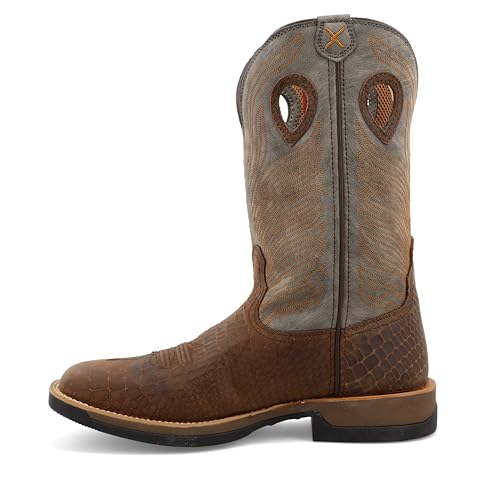 Twisted X Men's 12" Tech X Boot, Wide Square Toe with CellStretch and Tech X, Brown & Grey, 14 D2