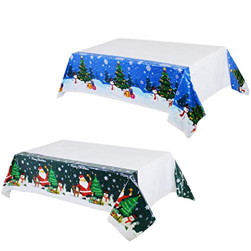 ABOOFAN 2 Pcs Natal Toalha de Mesa Descartável de Plástico Santa Boneco de Neve Impressão Retângulo