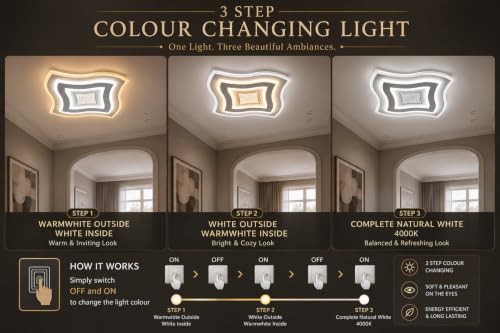 Image of FILLISKA Aluminium Luxurious 3 in 1 Led Ceiling /Wall Chandelier Light with 3 Step Colour Changing Function (Acrylic White Square-671 /3)