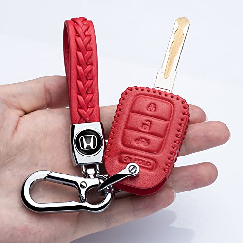 Leather Car Key Cover Suit for Honda 4 Buttons Key Fob Cover Case Remote Protector Skin Bag Fits for 2013-2017 Honda Accord Sports 2017 Civic lx 2015 CR-V lx