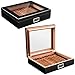CIGARLOONG Cantinetta per sigari in cedro, fatta a mano, può contenere 20-25 sigari con igrometro digitale e umidificatore (nero)