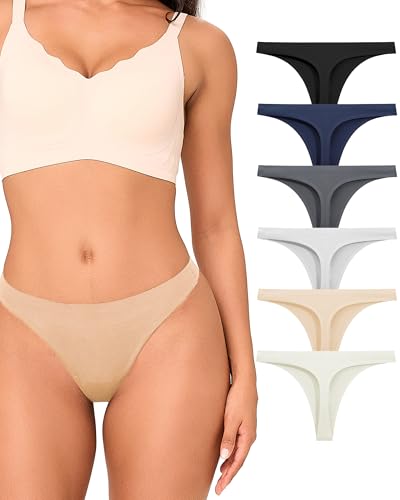 BAMBOO COOL Women's Thongs Seamless Moisture-Wicking Breathable Underwear Stretchy Panties Tagless...