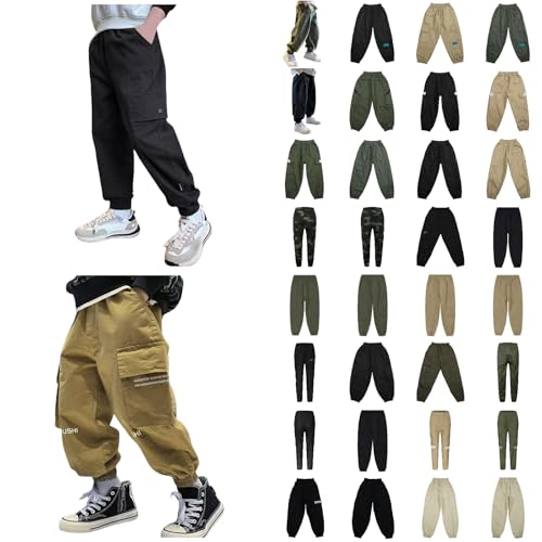 Boys Cargo Joggers Pants Kids' Stretch Elastic Waist Casual Jogging Trousers Bottom for Kids 7-10 Years