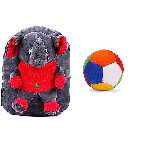 Image of DZert Soft Plush Kids' School Bag (Multi-Color, 2 to 6 Years) & Babique Plush Soft Toy Cute Kids Animal Home Decor Boys /Girls /Baby (10 cm, Rattle Ball)