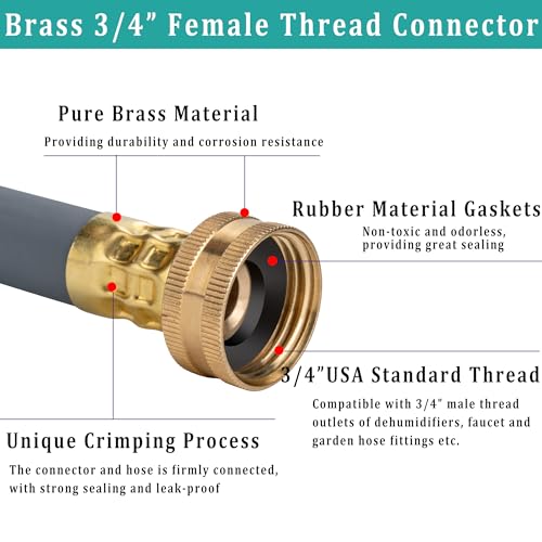Image of 20FT Dehumidifier Drain Hose with 3 /4 inch FHT Brass Rustproof Connector