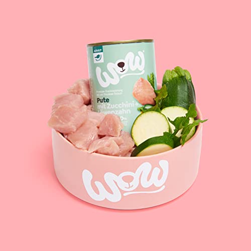 WOW Hundefutter nass Adult mit Pute, 11x 150g I reichhaltiges Nassfutter für ausgewachsene Hunde aller Rassen I beste Qualität mit viel Fleisch, Zucchini & Löwenzahn I hohe Akzeptanz & Verträglichkeit