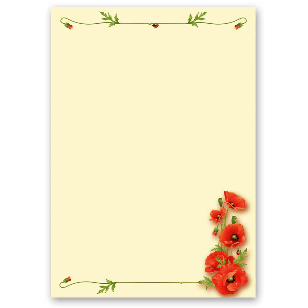 100 Sheets Motif Letter Paper! Flowers Motif Poppy DIN A5 - Paper-Media