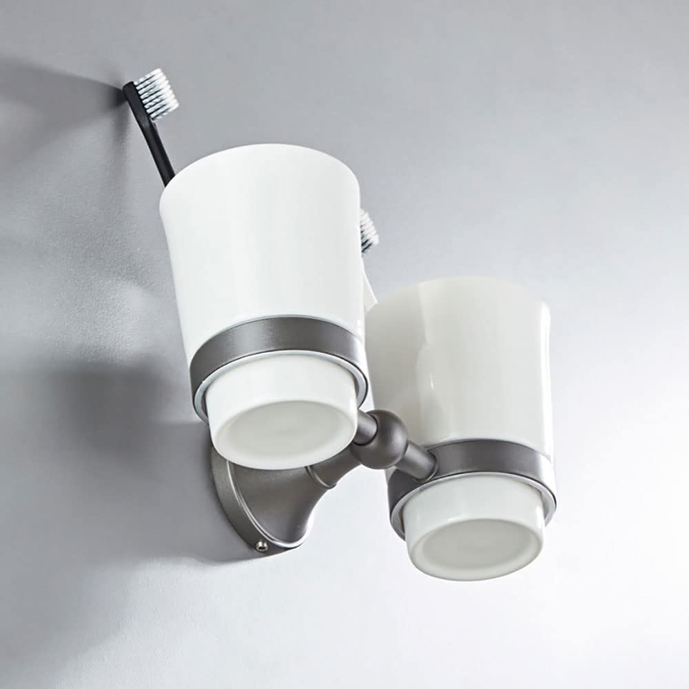Portaspazzolino doppio, portabicchieri in ceramica montato a parete con 2 tazze in ceramica, supporto porta rasoio for bicchiere dentifricio, supporto organizer da appoggio for il bagno, materiale in
