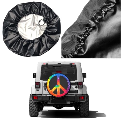 Image of Chic Tie Dye Peace Sign Spare Tire Cover Dust-Proof Wheel Tire Cover Fit Trailer, RV, SUV and Many Vehicle 17 Inch
