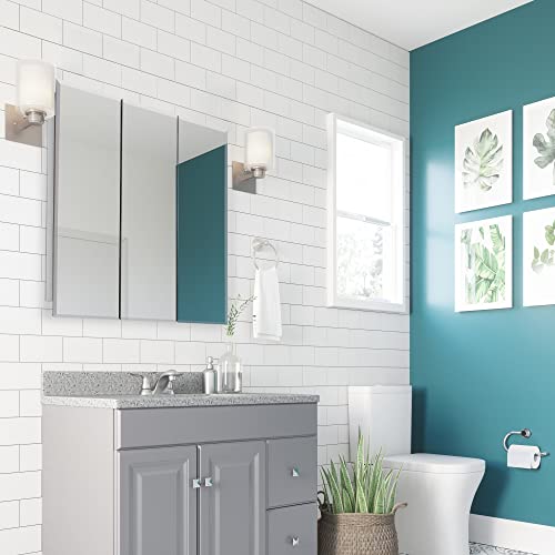 Image of Design House Cyprus Medicine Cabinet, 3 Frameless Mirrored Doors, 2 Adjustable Shelves, Pre-Assembled, Surce or Recess-Mounted, White, 36.3 in. W x 4.4 in. D x 30.1 in. H, 590265 | Adjustable Shelves, Wall Mount, Contemporary /Modern, Wood, Bath, 590265