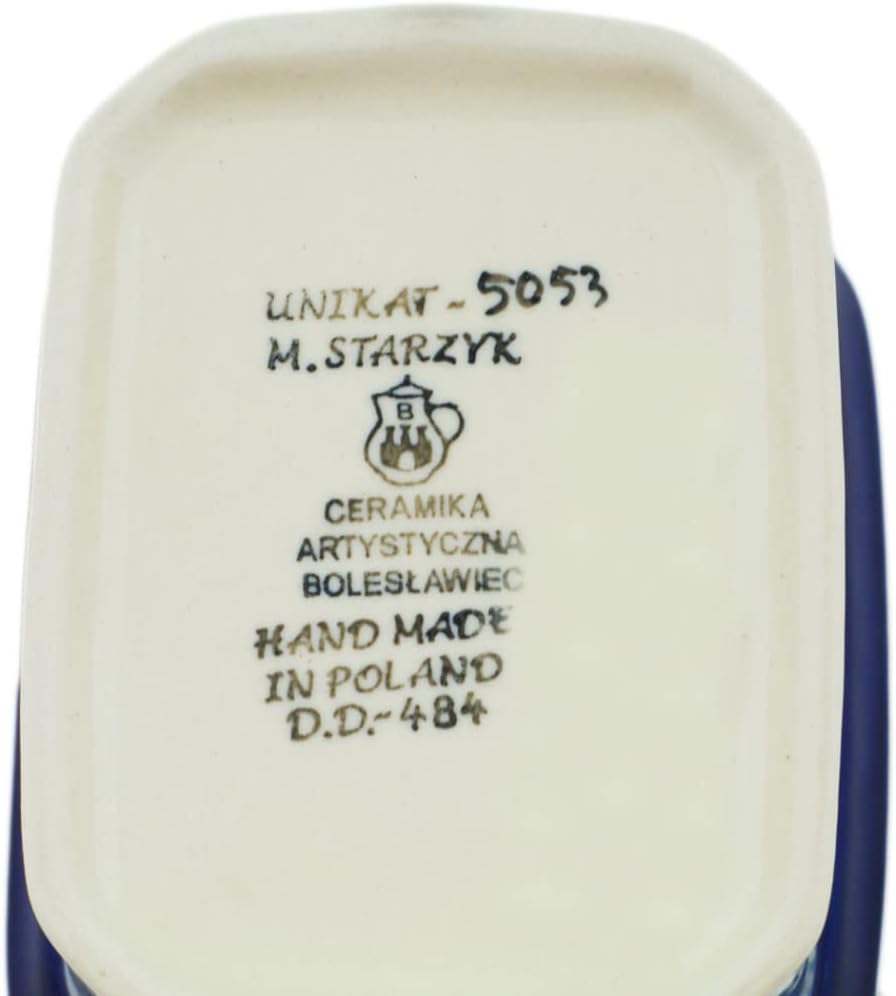 Polmedia Polish Pottery Mini Cake Box 4", Salt Box, UNIKAT - Blue Wave Pattern Handmade in Boleslawiec Poland by Ceramika Artystyczna + Certificate of Authenticity