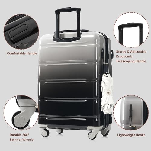 3-piece set of luggage with wheels and USB interface, which has passed the aviation certification. It is an ABS+PC hard shell luggage. (Black + ABS+PC)2