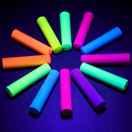 Feifeiya 30 Pcs Glow in the Dark Chalk Under Blacklight 6 Neon Colors Washable Dustless UV Sidewalk Chalk for Black Light Party Playground Chalkboard Birthday Gift and Outdoor Drawing (Cylindrical)
