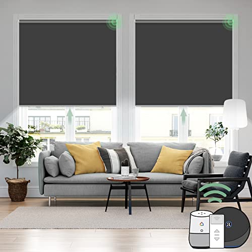 Yoolax Motorized Blind Shade for Window with Remote Control Smart Blind Shade Compatible with Alexa Motorize Roller Shade Blackout Battery Solar Powered Blind Custom up 98''W X 138''H(Vinyl-Dark Gray)