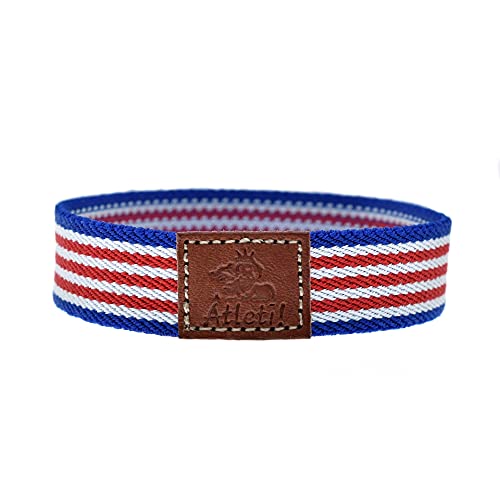 BDM Pulsera tela roja y blanca Atleti, elástica y con Neptuno Madrid en cuero, futbol para mujer y hombre, 18-20 cm.