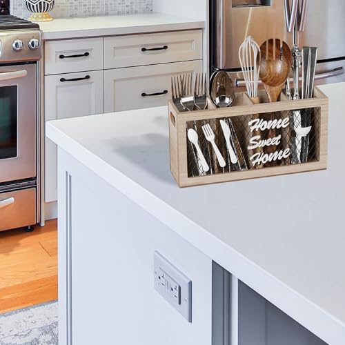 Support rangement couverts bois pour repas en terrasse et table