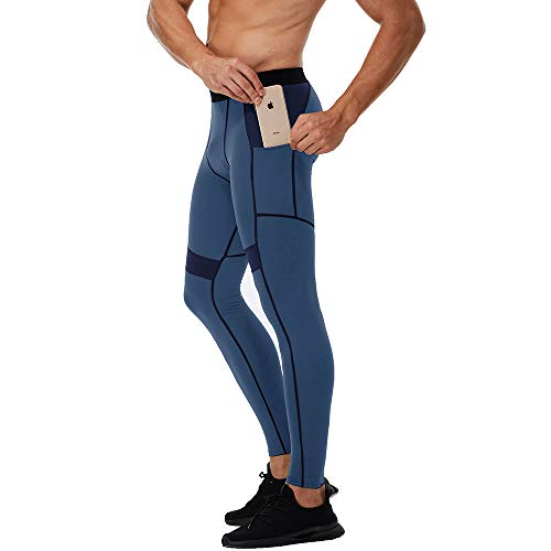 Wragcfm Mens Leggings Sports, Men's Active Athletic Leggings Compression Pants Tights Running Basketball Gym Leggings Quick Dry (Grey Blue,S) #TOP3