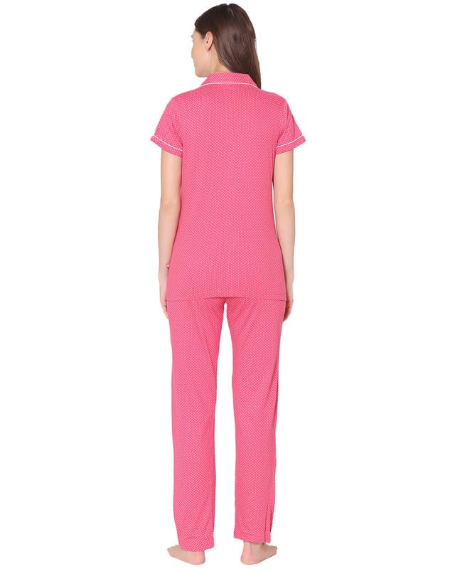 Image of BODYCARE Womens Cotton Printed Night Suit Set of Shirt & Pyjama