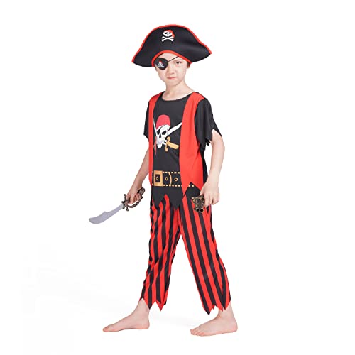 Rabtero Kid's Pirate Costume,Deluxe Pirate Role Play Dress Up Set With Pirate Hat,Eye-Patch,Coins,Pirate Sword Etc For Boys And Girls 7-8Years #TOP2