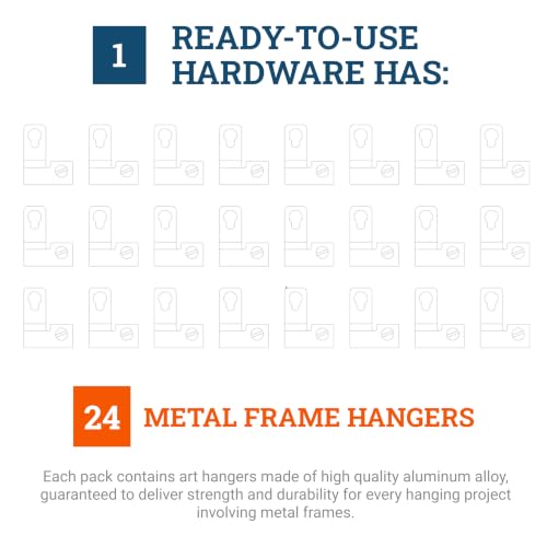 Image of PHS Metal Picture Hanger for Aluminum Framing - L Shaped D Ring Hangers with Screws - Frame Hooks for Back of Frame - Picture Framing Hardware - 24 Pcs