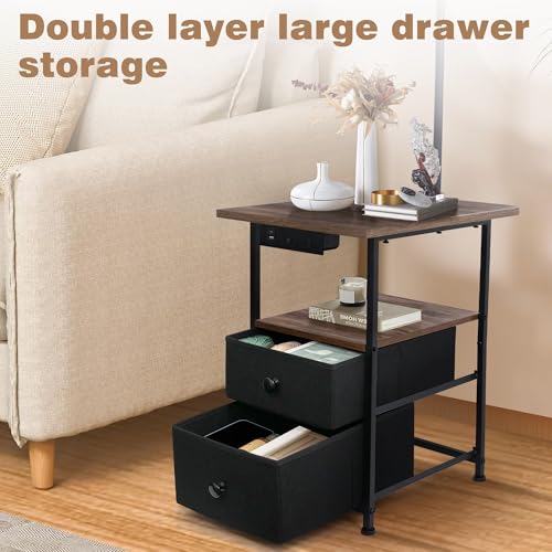 Image of PESRAE Floor Lamp with Table & 2 Drawers, End Table with Lamp, Natural Wood | Charging Station with USB, Type-C & AC Outlet; 9W LED Bulb with 3 Color Temperatures for Bedroom, Living Room & Home Office