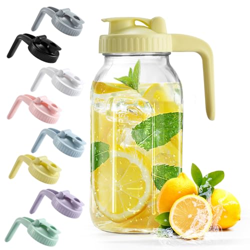 Image of Mason Jar with Pour Spout Lid V-shaped, 2 Quart Iced Tea Pitcher Double Leak Proof, 64 oz Drink Pitcher for Breastmilk, Sun Tea, Juice, Coffee Creamer