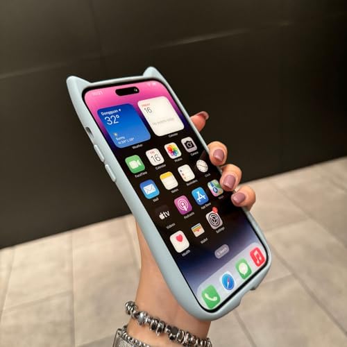 iphone15用 猫耳 ネコみみ 猫 フレーム 韓国 くすみカラー 可愛いシルエット 肉球形サイドボタン ネコ好き PC クリア 手にフィット 透明 波型 可愛い シンプルおしゃれ TPU かわいい スマホケース SE 人気 アクキー アクスタ 滑り止め 薄型 軽量 耐衝撃 レンズ保護 犬 いぬ 猫 ねこ (ブル, iphone15)