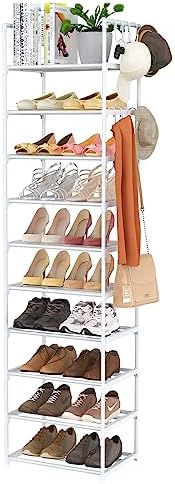 ROJASOP 10 Tiers Metal Shoe Rack Organizer Tall Shoe Racks for Closets Entryway Corner Shoe Rack Shoe and Boots Organizer Storage Narrow Shoe Rack for Closet Entryway Sturdy Shoe Shelf Shoe Stand