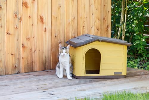 KERBL Katzenhaus Paola Eco – 60 x 51 x 41 cm (Honey/Braun, aus recyceltem Kunststoff, Stecksystem) 80901