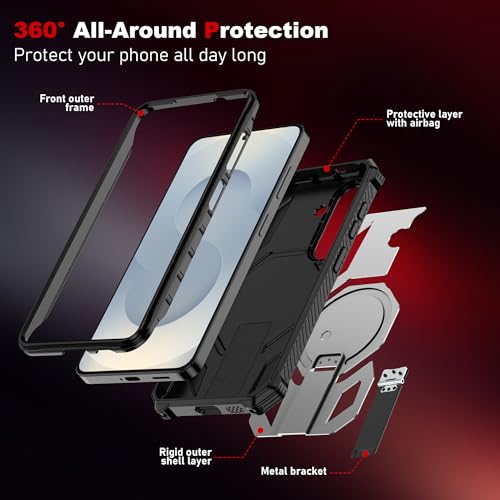 S26 Plus case Compatible with MagSafe | [HD Screen Protector×2] [Hidden Multi-Function Stand] 14FT Military Grade Drop Proof Protective Phone Cover Grey - image 7
