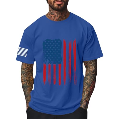 Maglietta da uomo americana bandiera americana stelle e strisce streetwear cotone stampa top maglietta uomo maglietta sportiva Happy 4th of July Independence Day T-shirt regalo donna e uomo, Blu, S