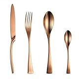 JHO Tec OUYITA - Set di Posate in Acciaio Inox 18/10, 4 o 24 Pezzi, Colore Nero/Oro Rosa O...
