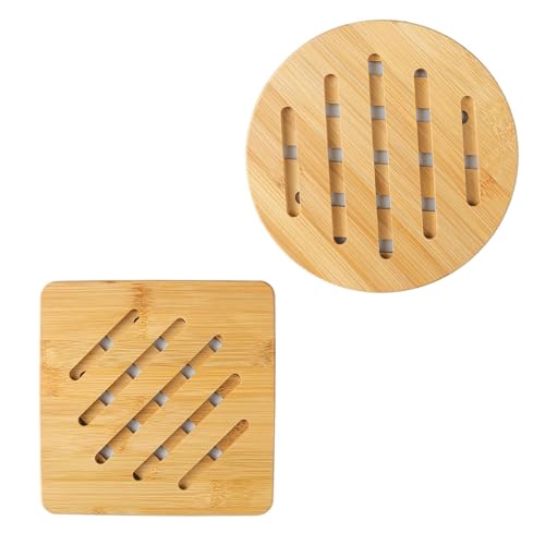 Buaak Lot de 2 dessous de plat en bambou de 19 cm - Dessous de plat en liège - Ronds - Pour différents besoins de cuisine et de table