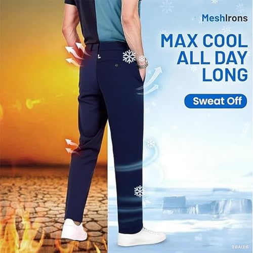 Ice Silk Mesh Panel Casual Pants for Men Cooling Quick Dry Elastic Waist Breathable Loose Fit Trousers4