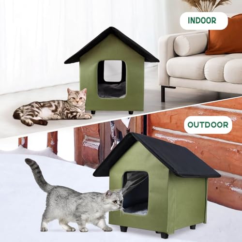 Maison pour chat intérieur extérieur vert - Niche chat imperméable - 3
