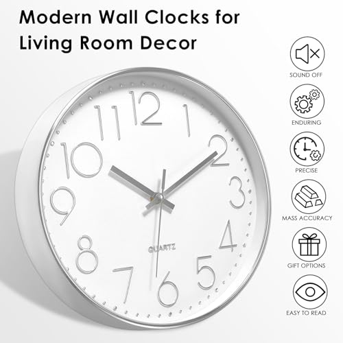 Horloge murale moderne au design rond argenté épuré