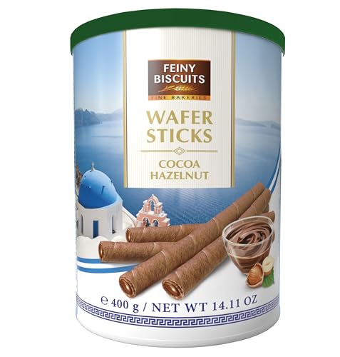 Feiny Biscuits Wafer Sticks – 400g – Knusprige Waffelröllchen mit Kakao-Haselnusscreme – Süßer Snack & Dessertdeko – inkl. Naschwerk® Sticker