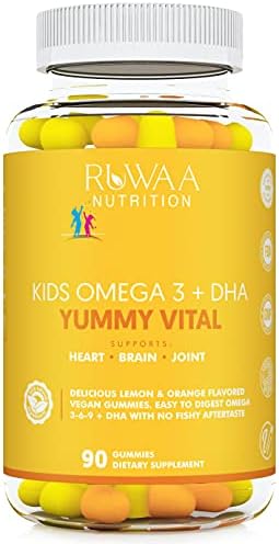 Omega 3 Gummies for Kids, DHA Gummies for Kids, Plant-Based Omega 3 6 9 + DHA & Vitamin C: Immune Support, Heart, Brain, Eye & Joint Supplement, Vegetarian, Gluten Free, Non-GMO, 90 Gummies (1)