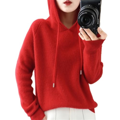 Image of Womens Cashmere with Pullovers,Winter Casual Knitting Hoodie Fashion Sweater,Fall Drawstring Thick Sweater