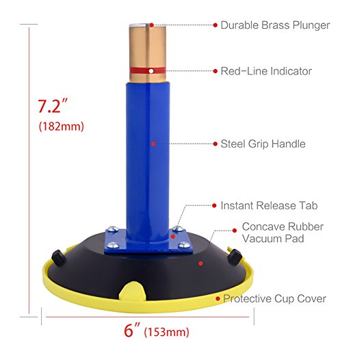 Image of IMT 6 inch Vacuum Suction Cup Glass Lifter 2 Pack, Heavy Duty Vertical Hand-held Cups for Flat to Curved Surfaces, Metal Handle and Brass Pump, with Protective Cover