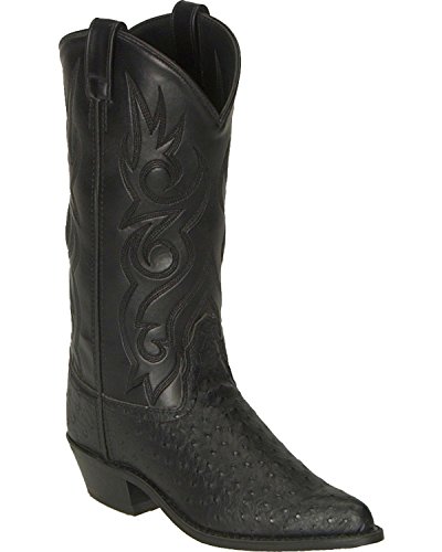 Old West Men's Fancy Stitched Ostrich Print Cowboy Boot Pointed Toe Black 10.5