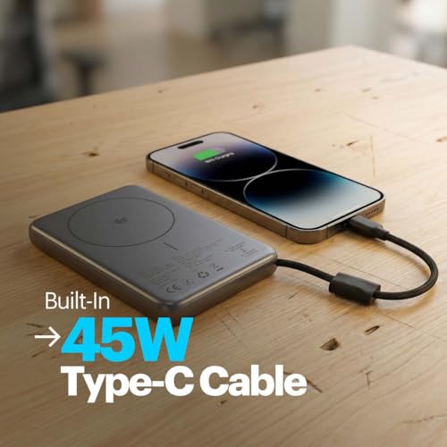 Image of Stuffcool Nido 10000mAh Qi2.2 Certified Magsafe Powerbank, 25W Fast Wireless Charging, 45W PD Fast Charging, Built-in USB-C Cable & Stand, Digital Display, Compatible with iPhone, Samsung & Pixel