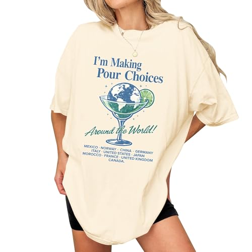 Vintage Im Making Pour Choices Shirts for Men - Drink Around The World Tshirt Women - Summer Vacation Drinks for Family Trip Tee - Drinking Around The World Outfit for Christmas (Ivory-S)
