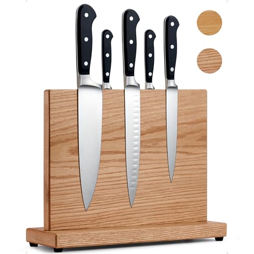 LARHN Magnetic Knife Block for up to 23cm (9″) Knives - Powerful Double-Sided Wooden Magnetic Knife Holder for Easy-Access Kitchen Knife Storage - Supplied Without Knives
