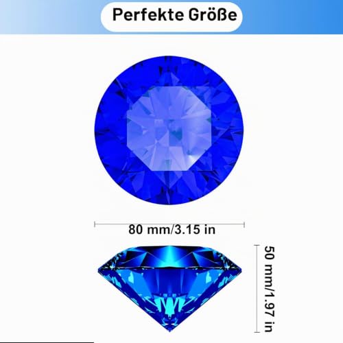 80mm Briefbeschwerer mit Kristallen, groß, mit Ständer, kristall diamant Schmucksteinen, Hochzeitsdekorationen, Tafelaufsätze, Heimdekoration (blau)