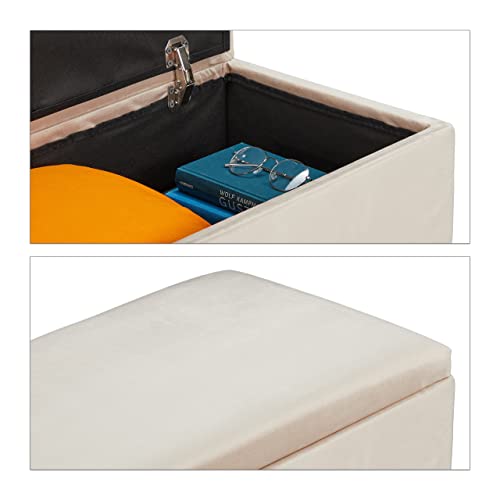 Relaxdays Baúl Almacenamiento, Funda Terciopelo, 40 L, Acolchado, Patas Madera, Asiento Almacenaje, 41x80x40 cm, Crema - imagen 6