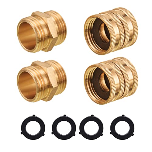 Pwaccs Garden Hose Adapter, Male To Male, Female To Female, 3/4 Inch Solid Brass Hose Connectors Adapters, 4-Pack With Extra 4 Washers #TOP1