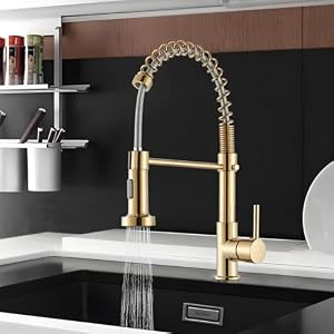 Robinet Cuisine Doré 360° Robinet de Cuisine avec 2 Modes de Pulvérisation Douchette Extensible Mitigeur Cuisine Monocommande Evier